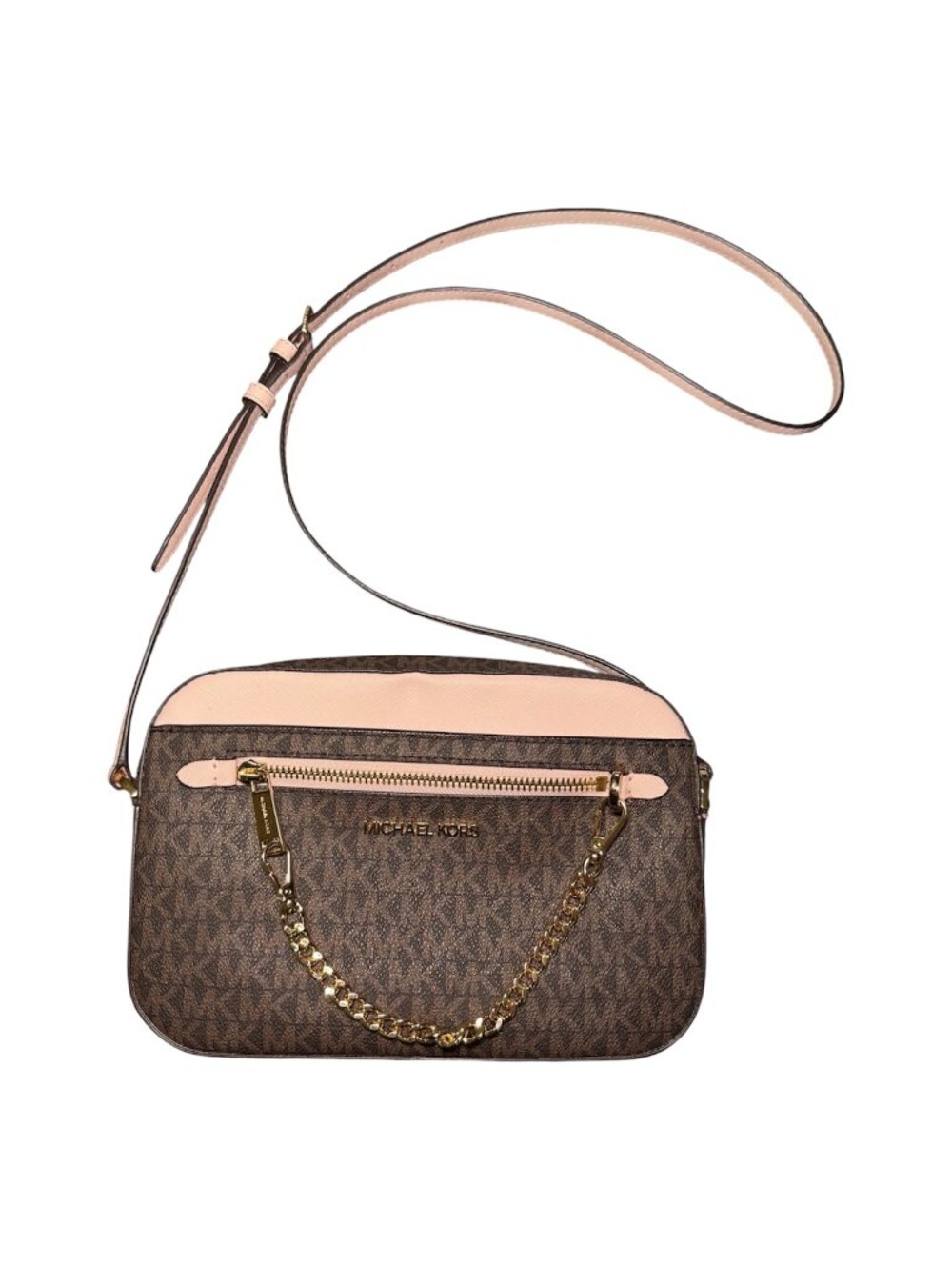 Michael Kors Jet Set Large East West Zip Chain Crossbody Bag Brown Blush Pink